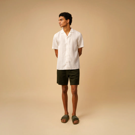 CAMP-COLLAR STRIPE LINEN