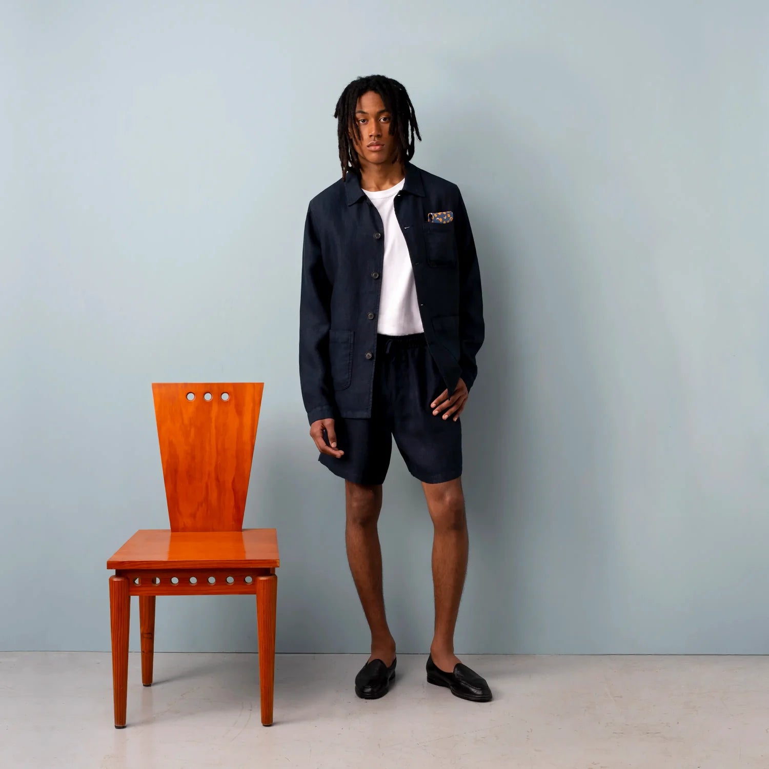 Linen Work Jacket Navy - 100% Natural Linen | ISTO.