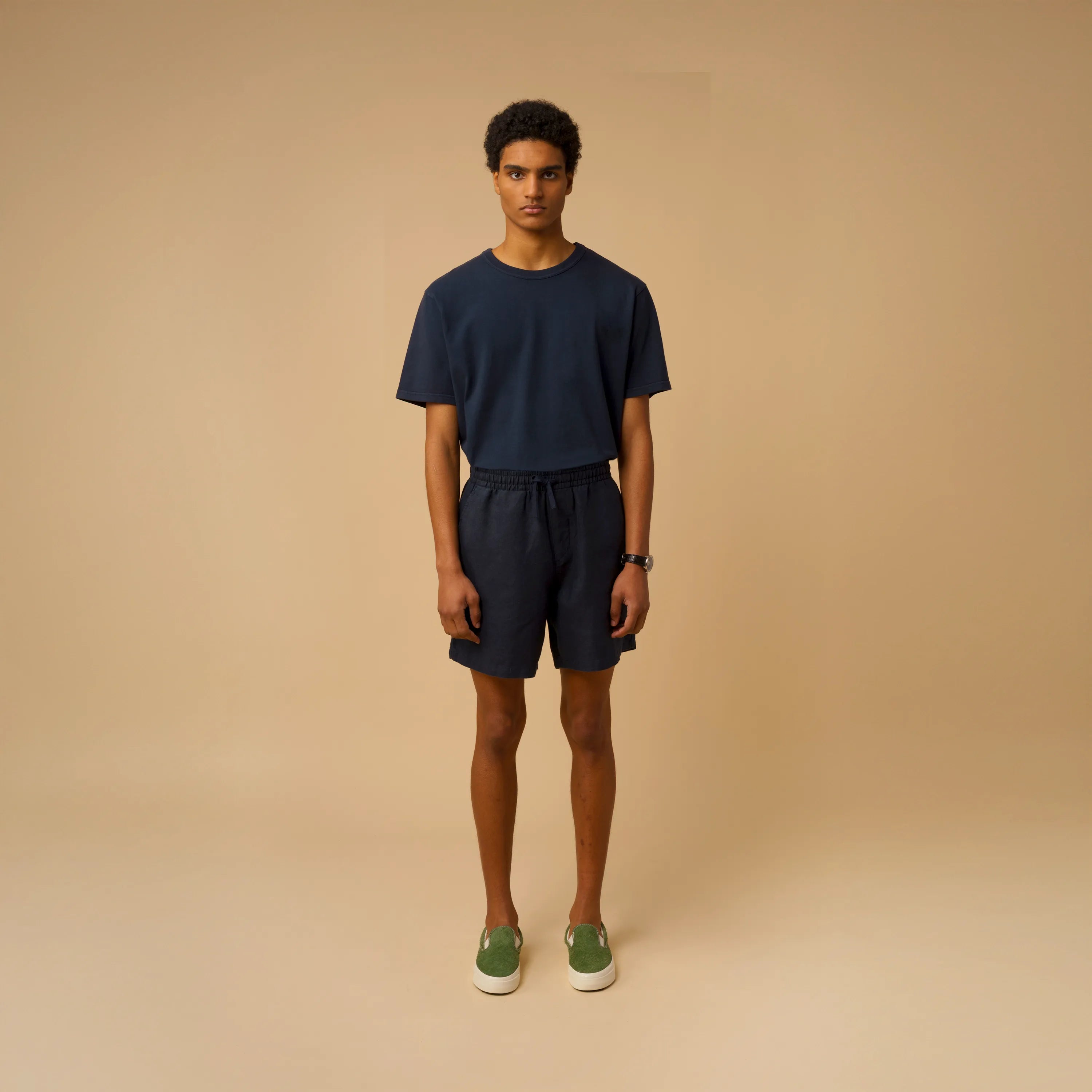 Men's Linen Shorts Navy Organic Cotton - Main Image