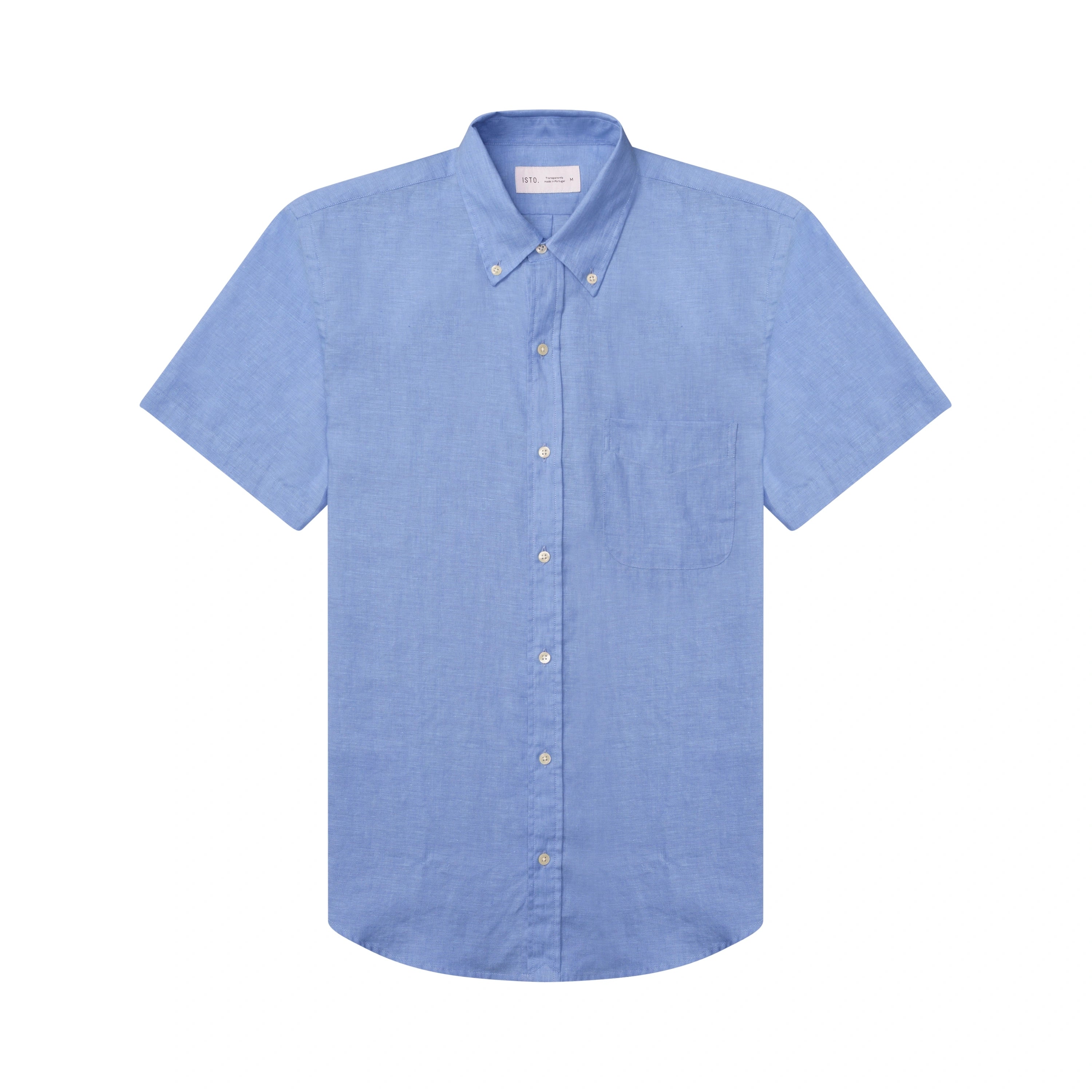Short Sleeve Linen Shirt Baby Blue Natural Linen ISTO.