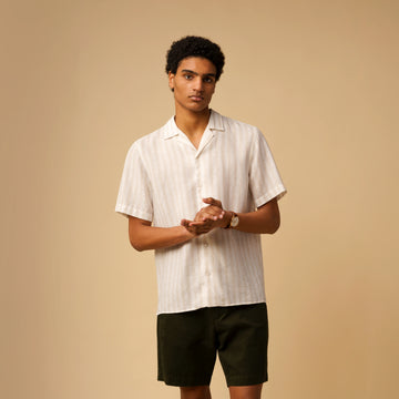 CAMP-COLLAR STRIPE LINEN