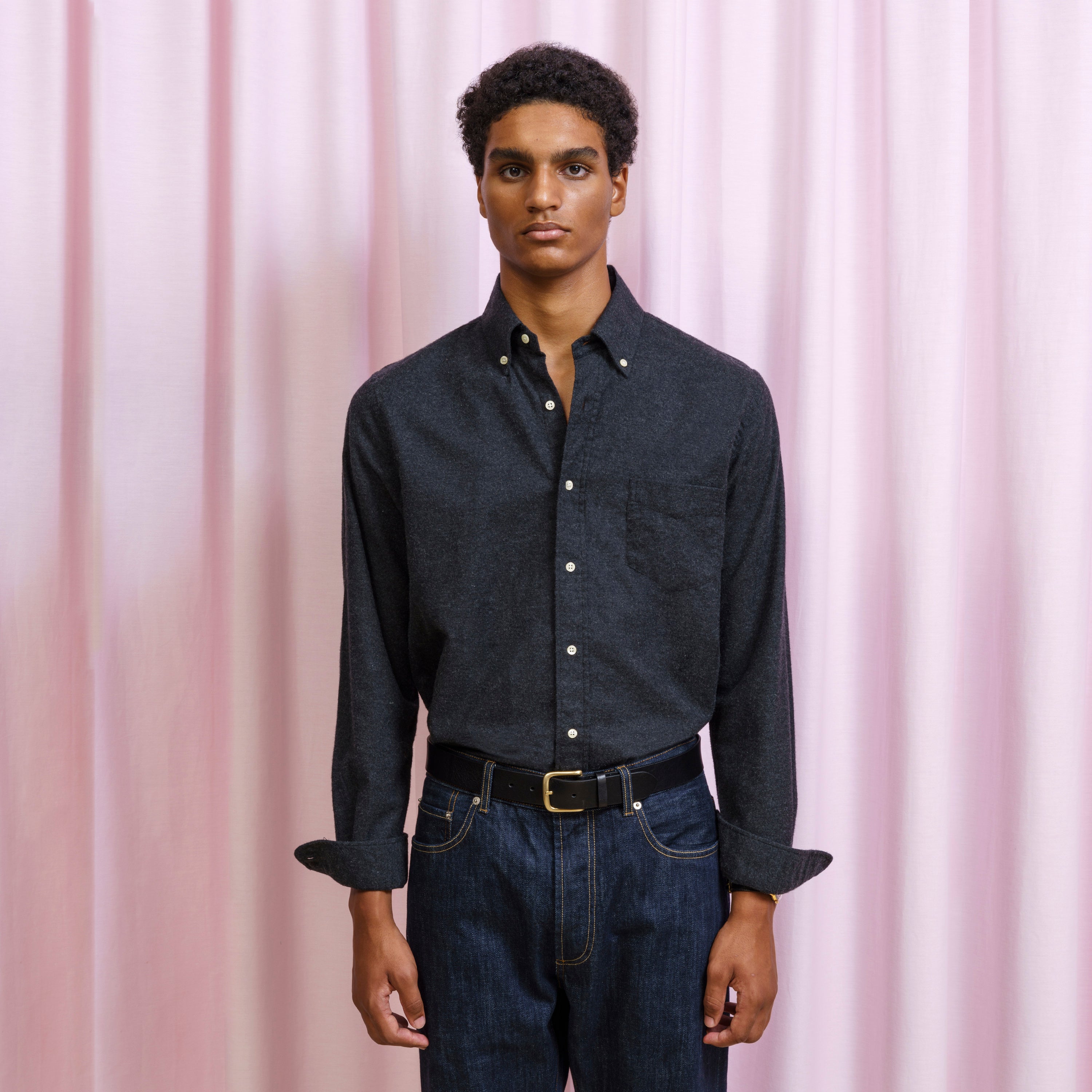 トップス ULTERIOR COTTON CASHMERE FLANNEL SHIRT Cotton Cashmere Flannel Shirt Dark Grey - Organic Cotton | ISTO.