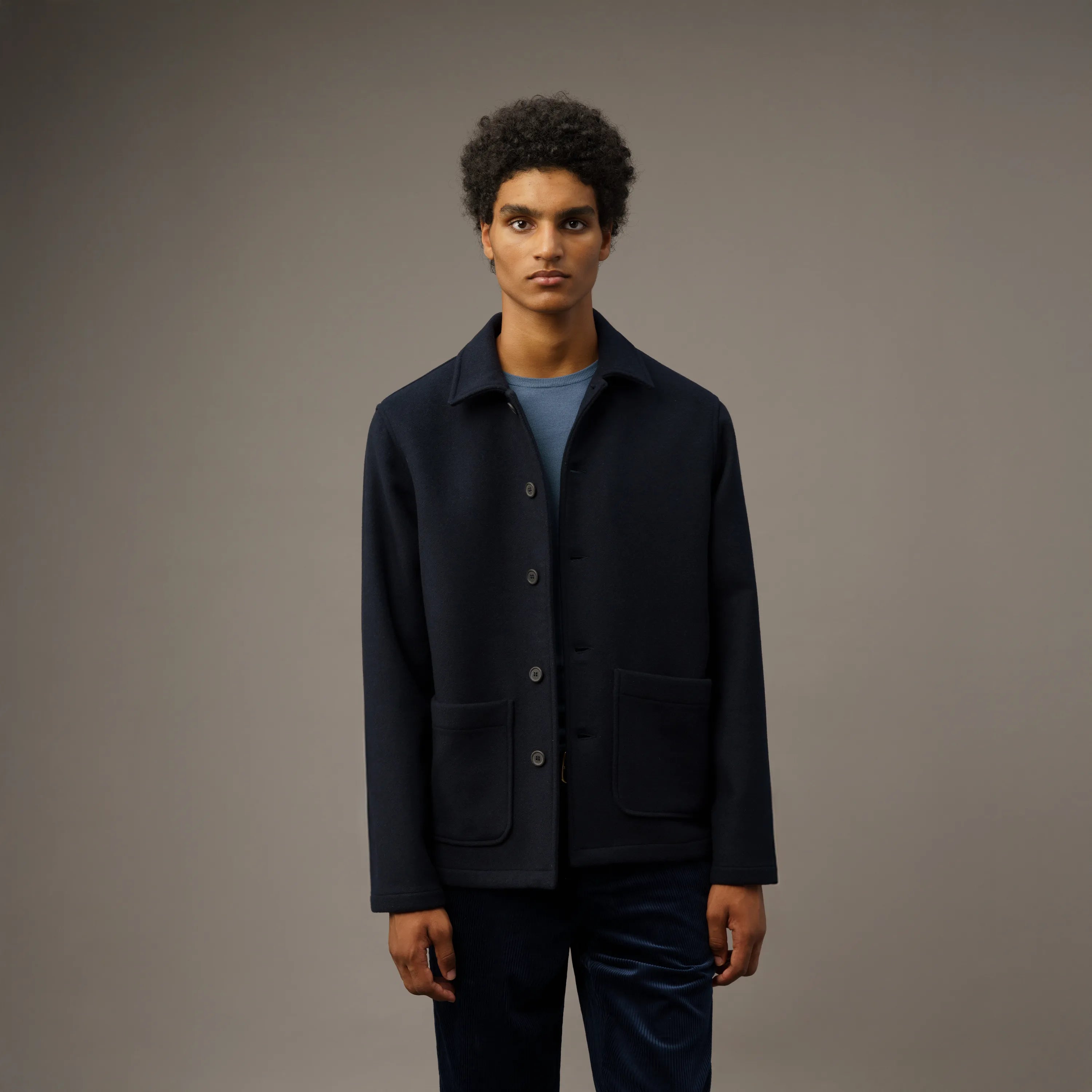 Heavy Wool Work Jacket Navy Recycled Wool ISTO