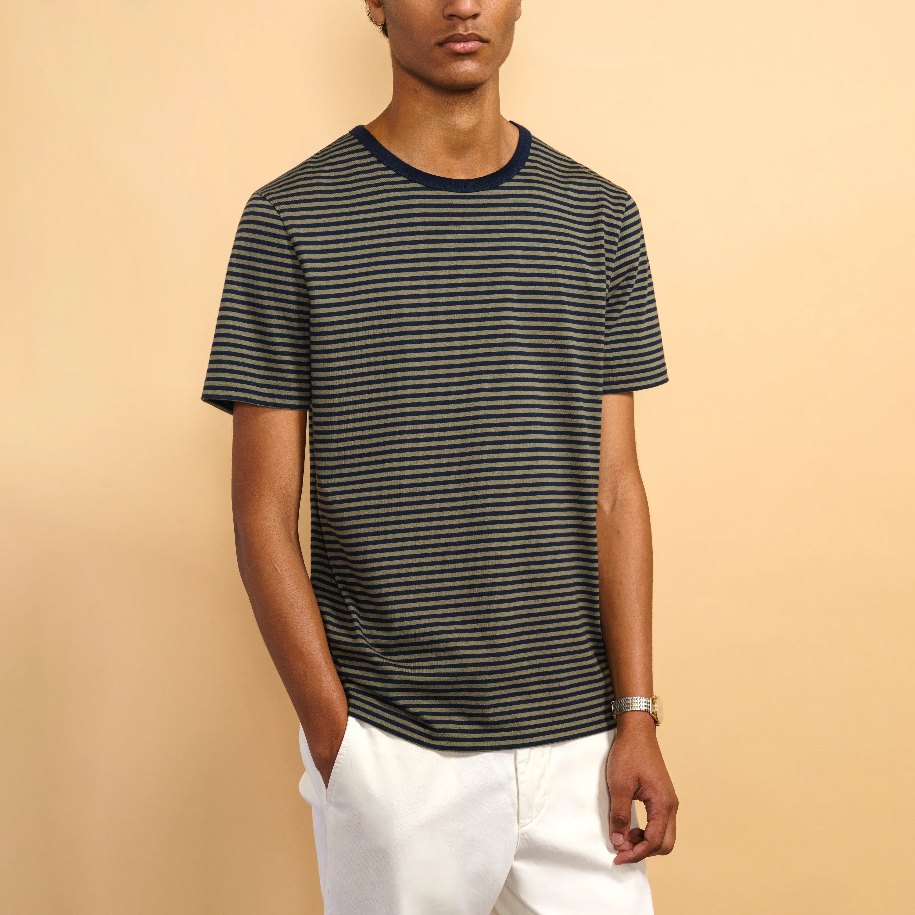 Mens striped t shirt black and white best sale