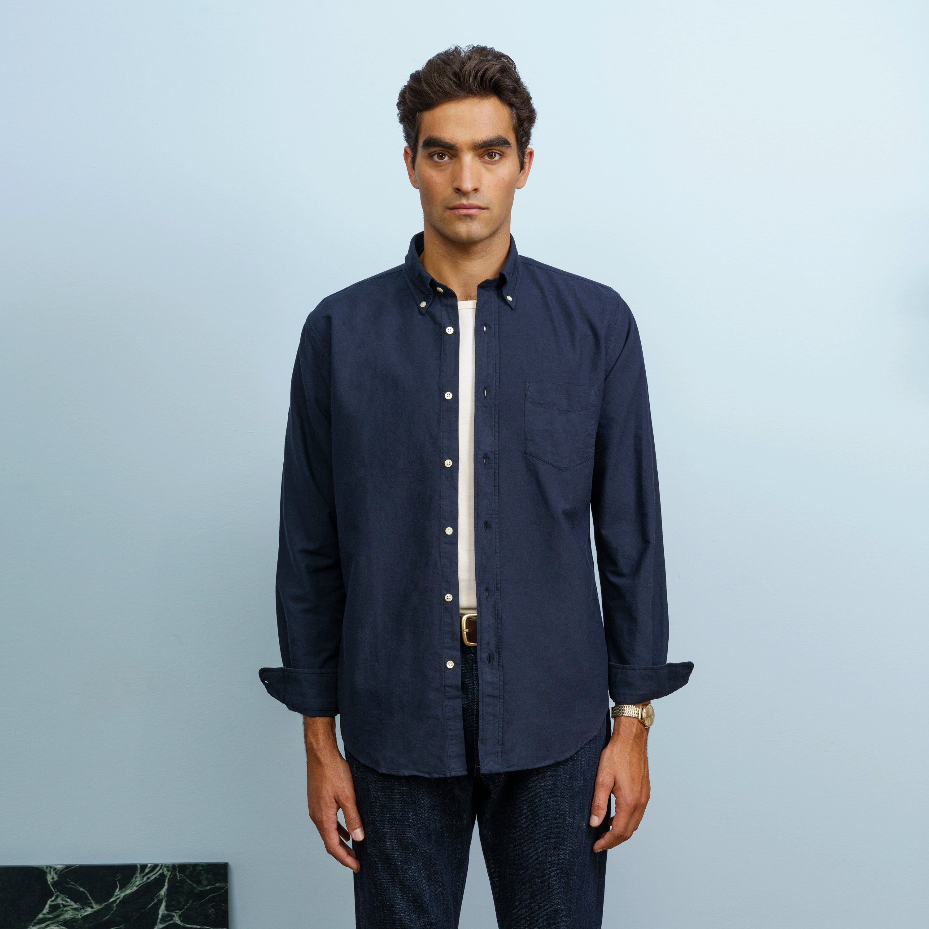 Men's Oxford Shirt Garment-Dye Navy - Organic Cotton | ISTO.