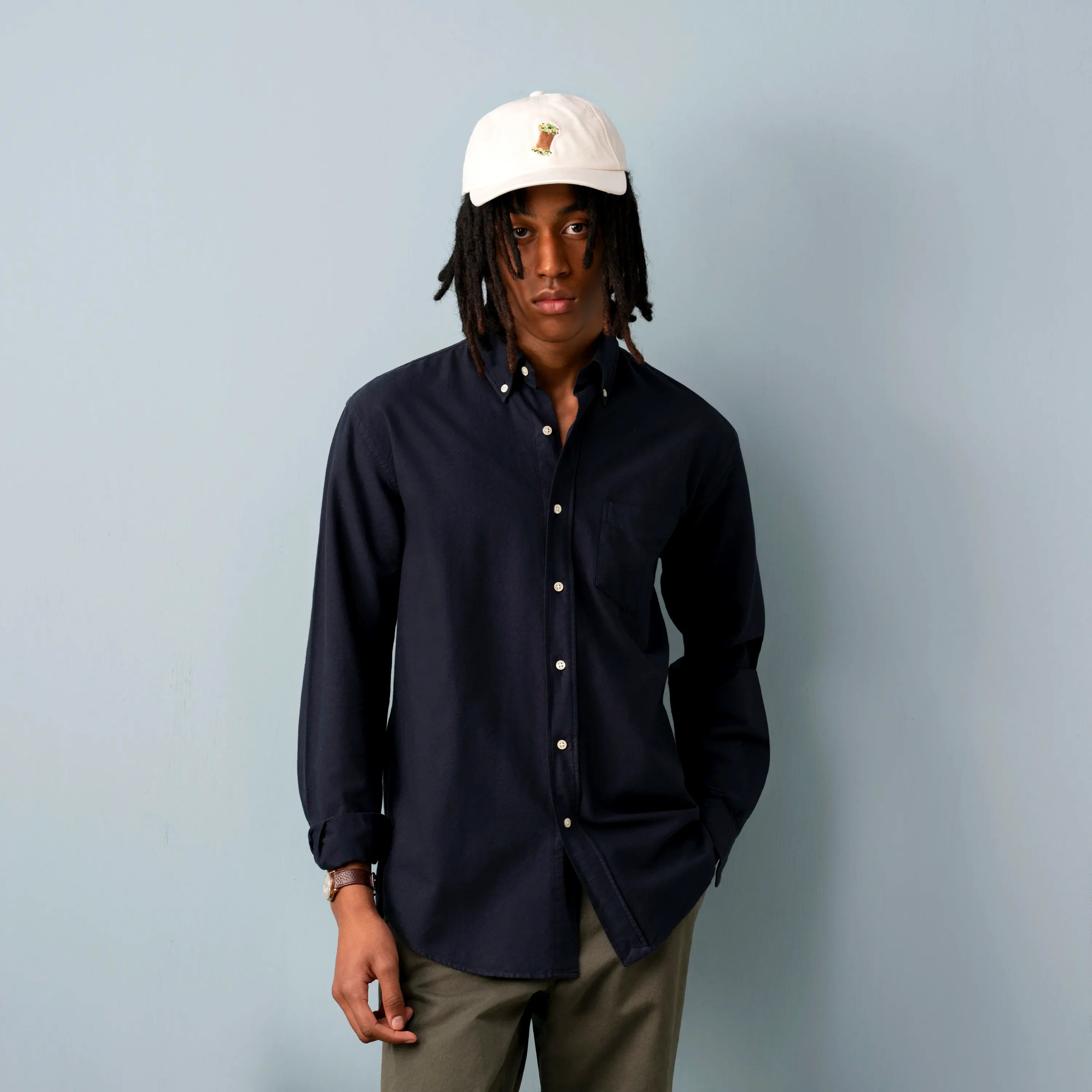 トップス GARMENT DYE PLATED ORGANIC COTTON SHIRT Men's Oxford Shirt Garment-Dye Navy - Organic Cotton | ISTO.
