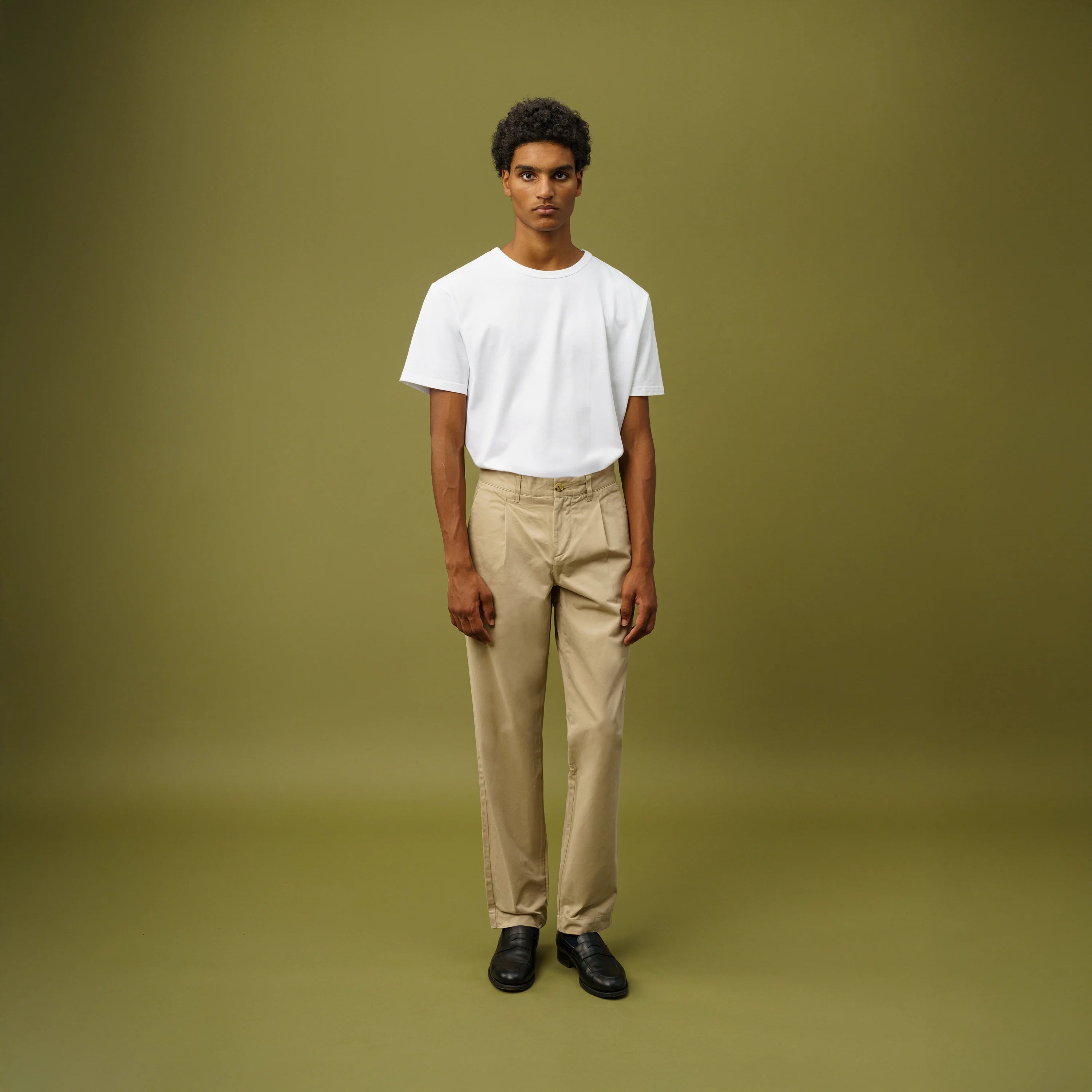 Men s Straight Pleated Chinos Khaki Organic Cotton ISTO