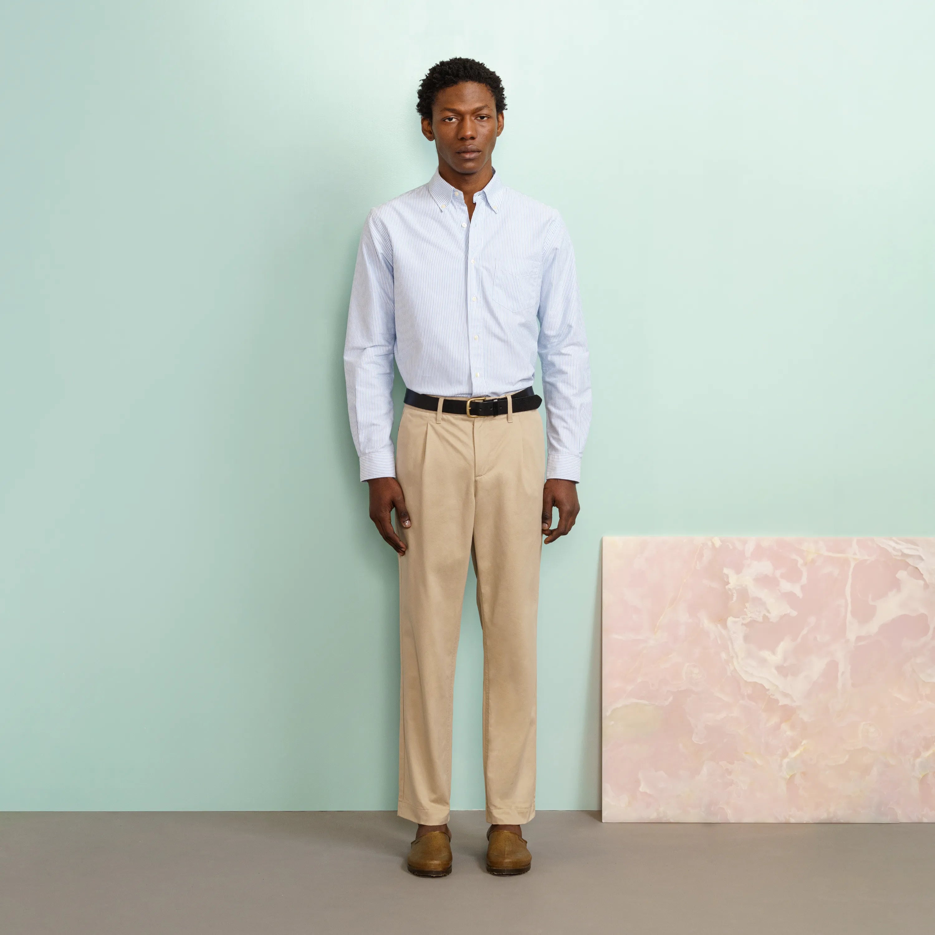 Men s Straight Pleated Chinos Khaki Organic Cotton ISTO