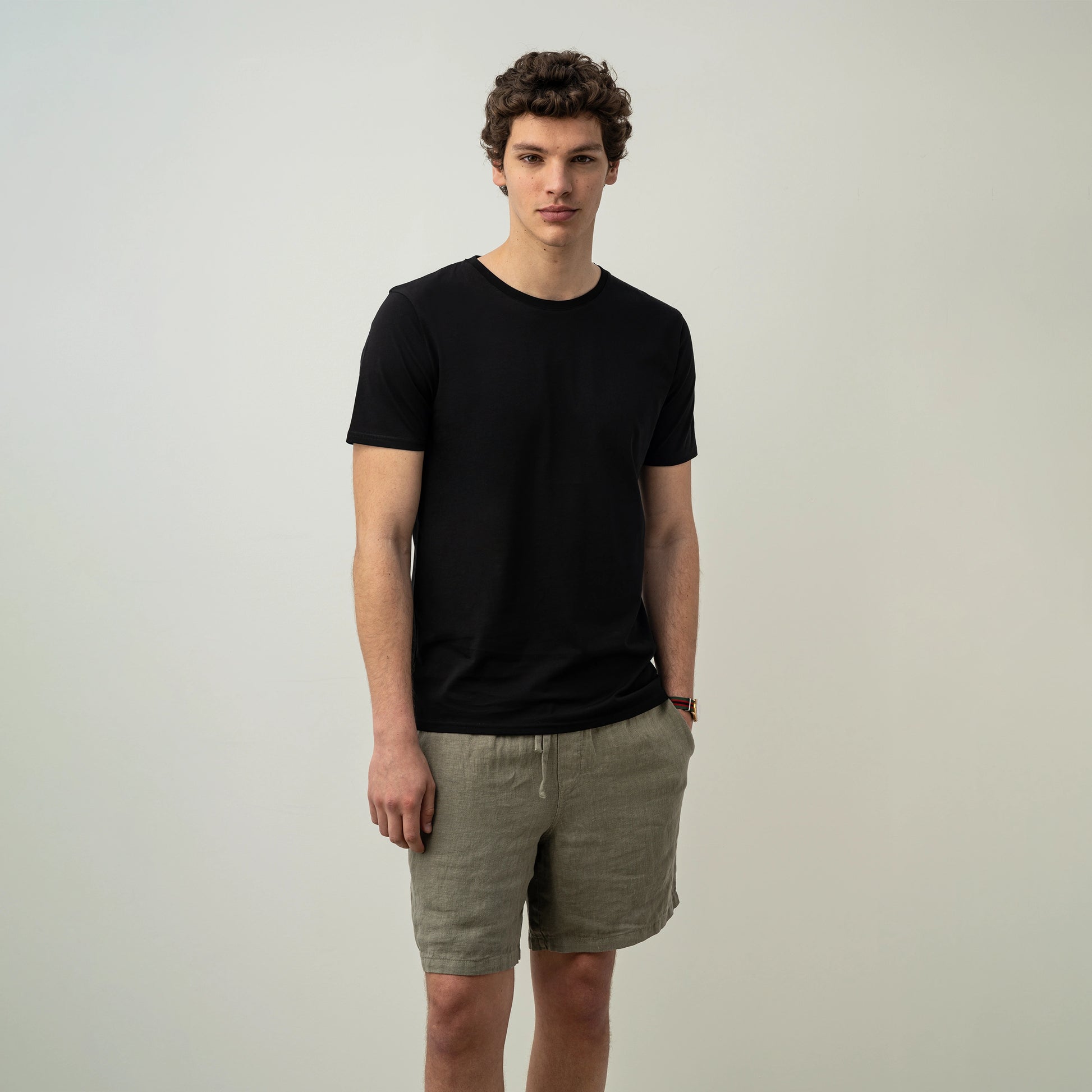 Black t shirt khaki shorts hot sale