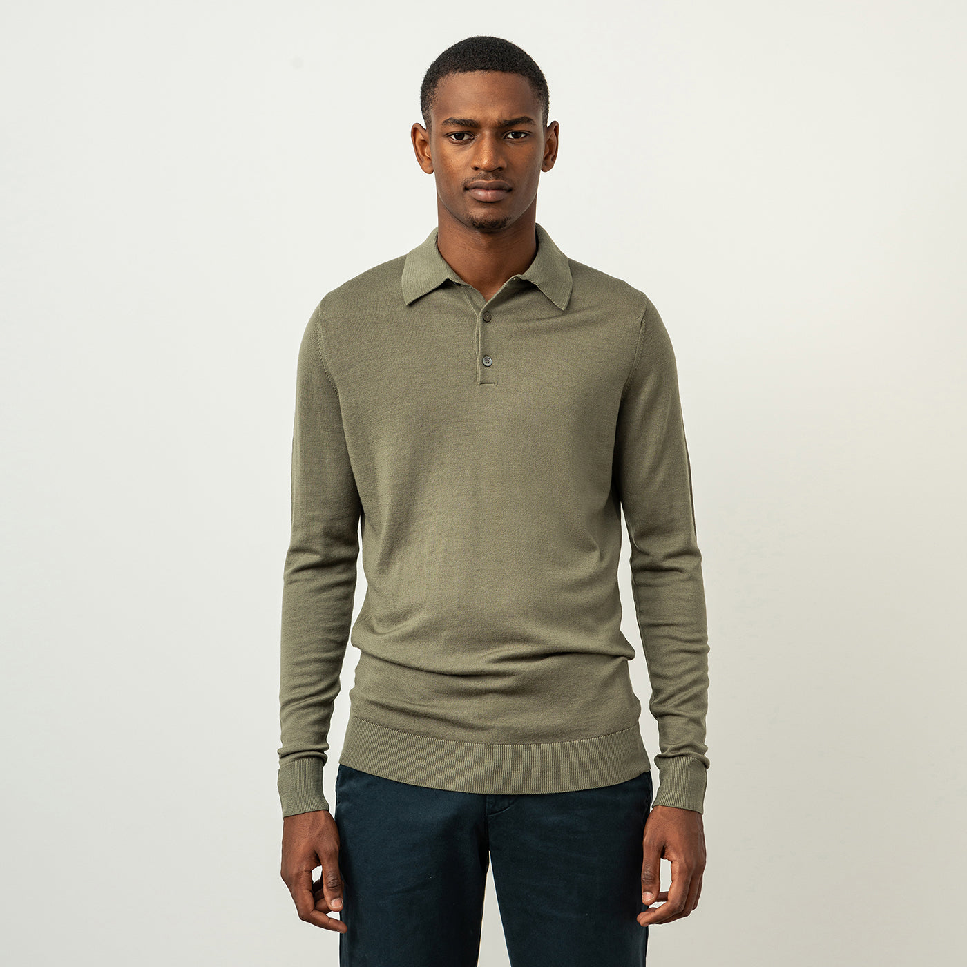 100% merino wool long- sleeved polo shirt - Men