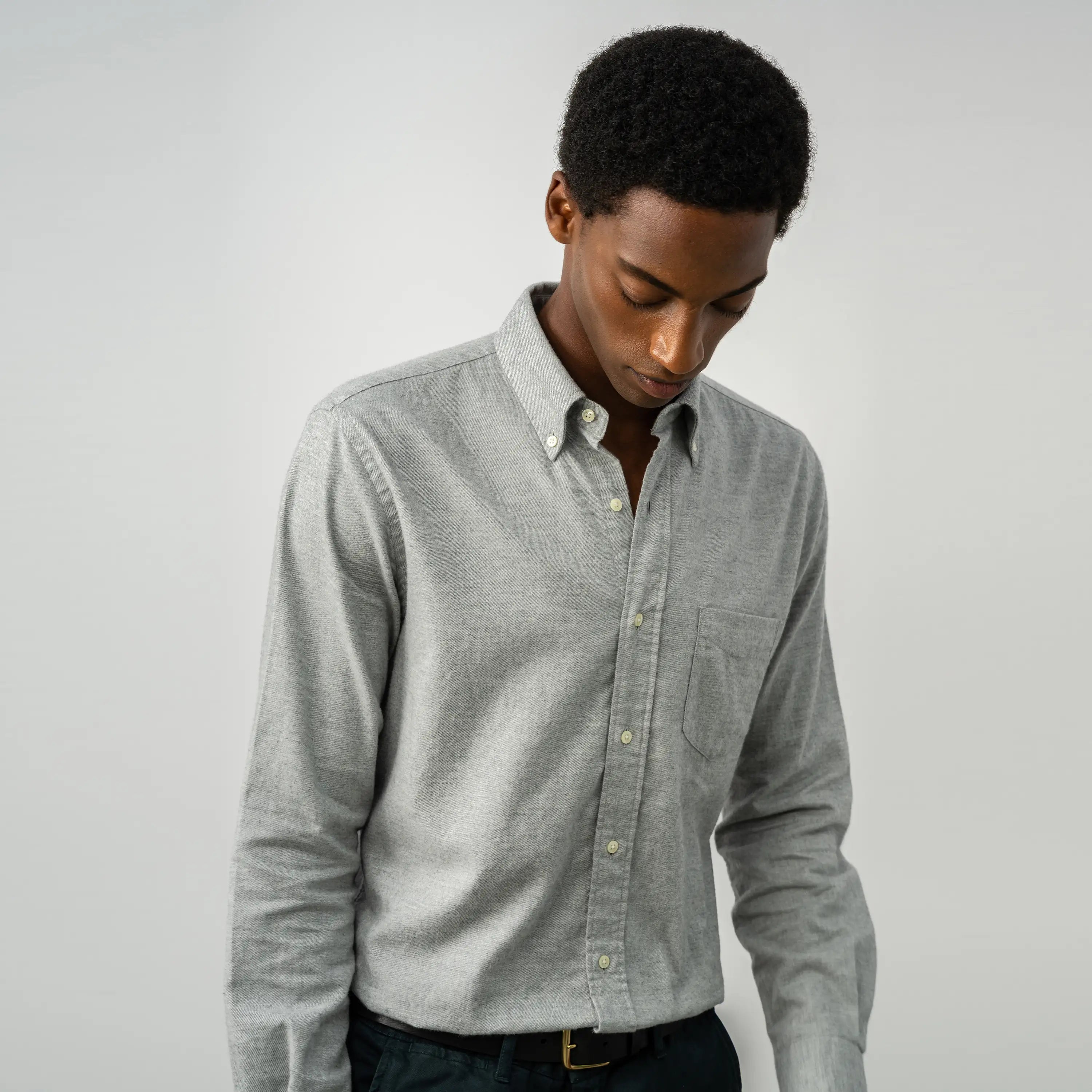 Cotton Cashmere Flannel Shirt Sage Green - Organic Cotton | ISTO.